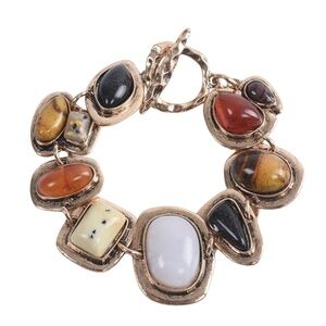 Resin Stone Statement Bracelet – Adjustable Earth Tone Jewelry – Everyday Gift